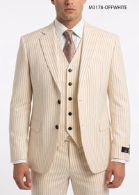Men’s Ivory Cream Pinstripe Scarface Suit – Vintage Gangster Modern Fit 3-Piece Wedding Suit
