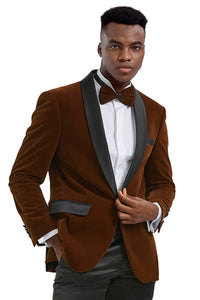 Men’s Brown Camel Bronze Velvet Tuxedo Jacket, Shawl Lapel Wedding Prom Dinner Blazer - Blazer Sportcoat