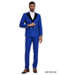 Mens Royal Blue Double-Breasted Tuxedo Suit – Modern Slim Fit Formal Wedding and Prom Outfit with Black Satin Lapel