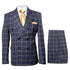Men’s Navy and Tan Windowpane Double-Breasted Suit | Classic 2-Piece Plaid Dress Suit, Business, and Formal Events By Rossiman