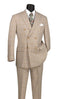 Vinci Men’s Beige Plaid Double Breasted Suit – Classic Checkered Formal Suit Set in Tan Color Windowpane Checkered Pattern