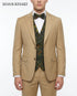 Men’s Khaki 3 Piece Suit with Patterned Vest, Great Gatsby Inspired Formal Suit for Weddings, Mardi Gra in Tan Camel Color