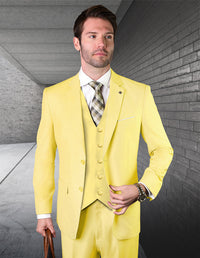 Men’s Neon Yellow Wool Suit – Bright Yellow 3-Piece Wedding, Prom & Formal Suit with Vest By Statement