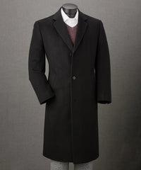 Men’s Big and Tall Black Cashmere Overcoat – Full-Length Winter Dress Coat for Business and Formal Wear