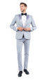 Men’s Silver Grey Dinner Jacket with Black Pants – Formal Wedding Prom Tuxedo Blazer Outfit Suit