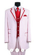 Men’s 1920s White and Red Pinstripe Zoot Suit with Fedora Hat and Wingtip Shoes – Vintage Gangster 3-Piece New Year Holiday Christmas Suit