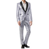 Mens Silver Grey Sequin Tuxedo Suit – Shiny Wedding Suit Set with Black Lapel for Prom, Party, Gala and Formal Evening Wear