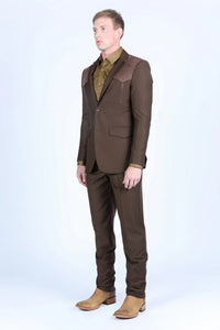 Men’s Dark Brown Western Blazer with Suede Yokes, Cowboy Sport Coat for Ranch Wedding and Country Events