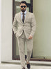 Men’s Light Tan Tweed Suit – Classic Beige Two Piece Suit, Herringbone Formal Wear, Vintage Style Business & Wedding Outfit for Men