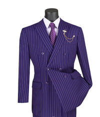 Men’s Purple Pinstripe Mardi Gras Suit | Classic Double Breasted Formal Carnival Suit