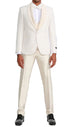 Men’s Ivory Paisley Tuxedo Suit 3 Piece – One Button Vested Satin Formal Suit for Wedding in Off white Cream Color