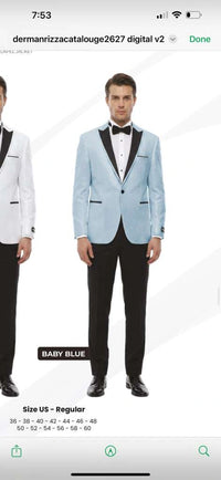 Men’s Baby Blue Tuxedo Blazer with Black Lapel – Formal Dinner Jacket for Wedding, Prom and Evening Events  in Sky Light Blue Color