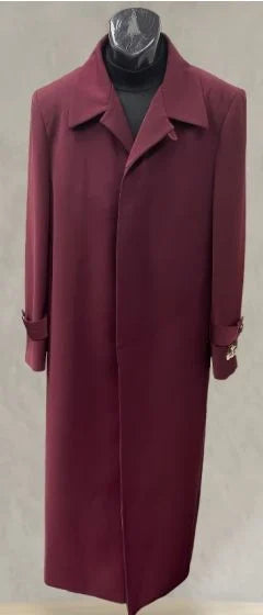 Men’s Full-Length Burgundy Overcoat – Microfiber 4 season fabric  Long Formal Coat with Classic Tailored Maxi Duster Coat