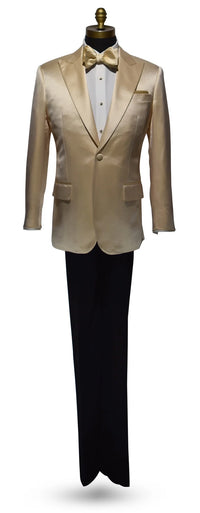 Men’s Champagne Tuxedo Dinner Jacket – Satin Finish Formal Wedding Prom Blazer and Bowtie included