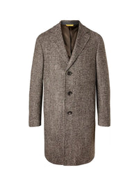 Men’s Black & Grey  Herringbone Tweed Wool Blend Overcoat – Classic Single-Breasted Winter Blazer Carcoat