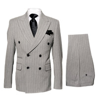 Men’s Grey and Black Pinstripe Double-Breasted Suit – 1920s Gangster Vintage Looking suit By Rossiman