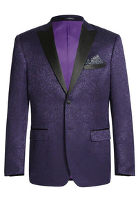 Men’s Purple Paisley Tuxedo Jacket – Ultra Slim Fit Dinner Blazer with Black Satin Peak Lapel