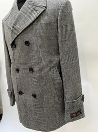 Mens Grey Plaid Double-Breasted Overcoat – Classic Wool-Blend Winter Coat