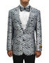 Men’s Silver and Black Paisley Prom Blazer Jacket | Printed Formal Evening Tuxedo Blazer + Free Matching Bow Tie