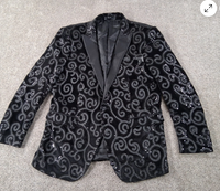 Men’s Black Velvet Sequin Swirl Dinner Jacket – Blazer Paisley Sparkly