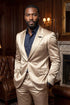 Mens Shiny Champagne Gold Two Piece Suit – Luxury Formal Satin Finish Suit for Wedding, Party and Evening Wear
