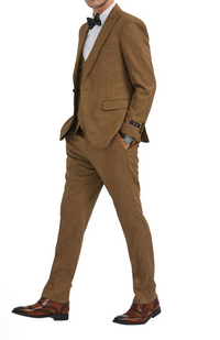 Men’s Light Brown Western 3-Piece Suit – Cowboy Wedding Suit with Vest British Khaki Bronze Color