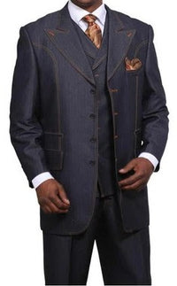 Men’s Dark Denim Blue Fabric Suit – Classic Three Piece Denim Suit for Wedding, Party and Formal Events