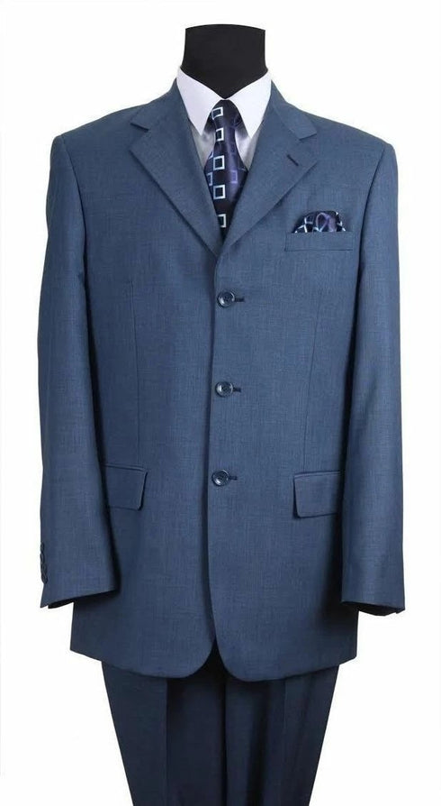 Mens Steel Blue 3-Button Classic Suit – Formal Business Attire with Vest, Tie and Pocket Square