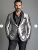 Men’s Shiny Silver Blazer with Black Lapel – Luxury Metallic Formal Jacket for Party, Evening and Special Events