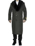 Mens Full Length Olive Overcoat with Black Fur Collar – Luxury Wool Fabric Winter Long Coat in Hunter Green
