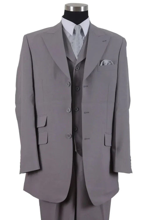 Men’s Gray Zoot Suit with Matching Hat and 1920s Shoes | Grey Vintage Wedding and Party Three Piece Suit