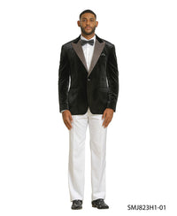 Men’s Black Velvet Tuxedo Blazer with Studded Lapel – Formal Evening Jacket