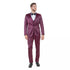 Mens Sateen Shiny Burgundy Slim Fit Tuxedo – Satin Shawl Lapel 3-Piece Suit