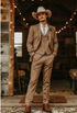 Mens Camel Brown Copper Western 3 Piece Suit – Classic Country Style Blazer Vest Pants Set, Formal Cowboy Suit Outfit