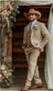 Men’s Light Brown Western 3 Piece Suit – Classic Country Style Blazer Vest Pants Set, Formal Cowboy Suit Toast