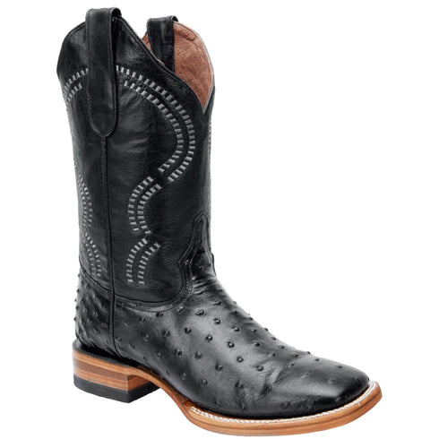 Black Ostrich Print Boots