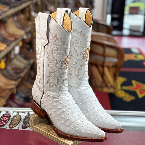 Print Ostrich Boots White