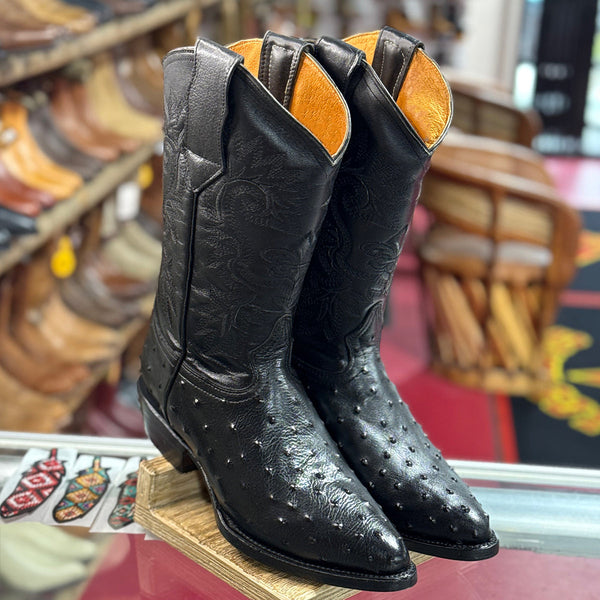 Black Ostrich Print Cowboy Boots