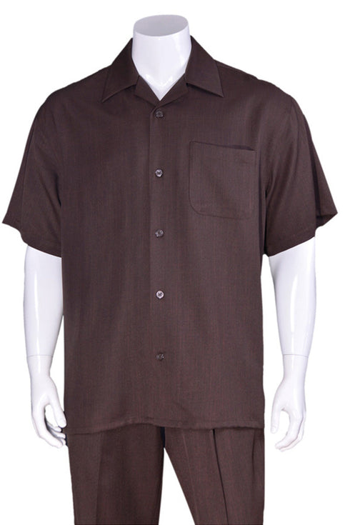 Mens Short Sleeve Casual Summer Walking Suit in Solid Brown