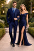 Mens Peak Lapel Modern Fit - No Pleated Pants Designer Brand Navy 3 Piece Vested Suit