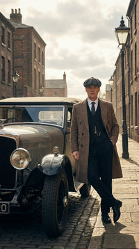 Mens Peaky Blinders Gray Plaid Double Breasted Overcoat + Suit  Peaky Blinders Vintage Wool Blend Coat 1920s