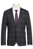 "Pelago Grey-Black Windowpane Plaid Blazer: Slim-Fit, Half-Canvas, Cotton Summer Style" - Elegant Mensattire