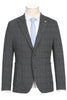 Pelago Men's Charcoal Grey Summer Blazer in Windowpane Plaid - Slim Fit, Half Canvas Patch Pocket - USA Men's Outlet
