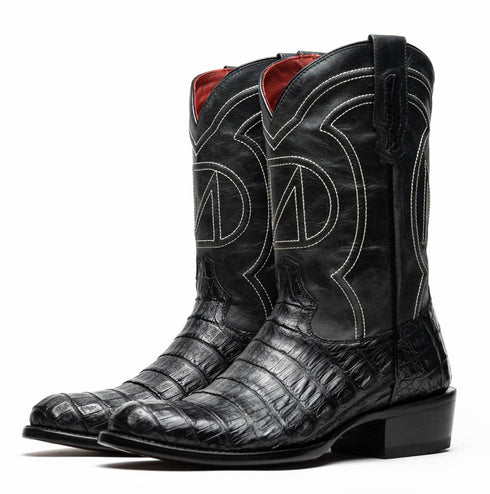 Marco Di Milano Phoenix Black Caiman Crocodile Round Toe Cowboy Boots