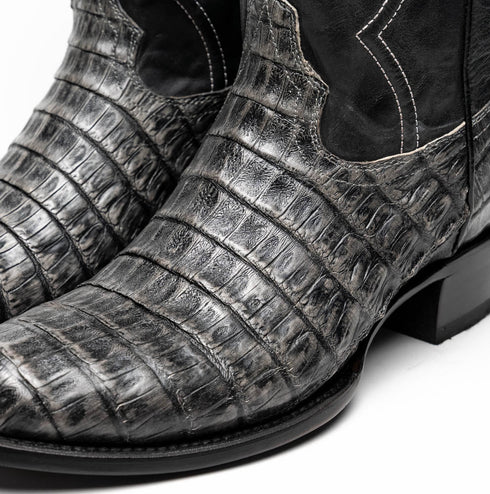 Marco Di Milano Phoenix Stone Gray Caiman Crocodile Round Toe Cowboy Boots