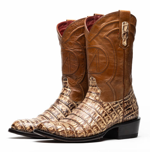 Marco Di Milano Phoenix Stone Orix Caiman Crocodile Round Toe Cowboy Boots
