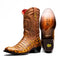 Marco Di Milano Phoenix Mustard Brown Caiman Crocodile Round Toe Cowboy Boots