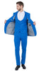 Stretch Fabric 4 Way Slim Fitted Mens Suit in Color Blue Peak Lapel One Button Vested 3 Piece
