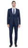 Stretch Fabric 4 Way Slim Fitted Mens Suit in Color Navy Blue Peak Lapel One Button Vested 3 Piece