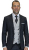 Mens Wool Suit With Houndstooth DB Vest in Color "Black" Modern Fit By Statement 1920's Great Gatsby Vintage